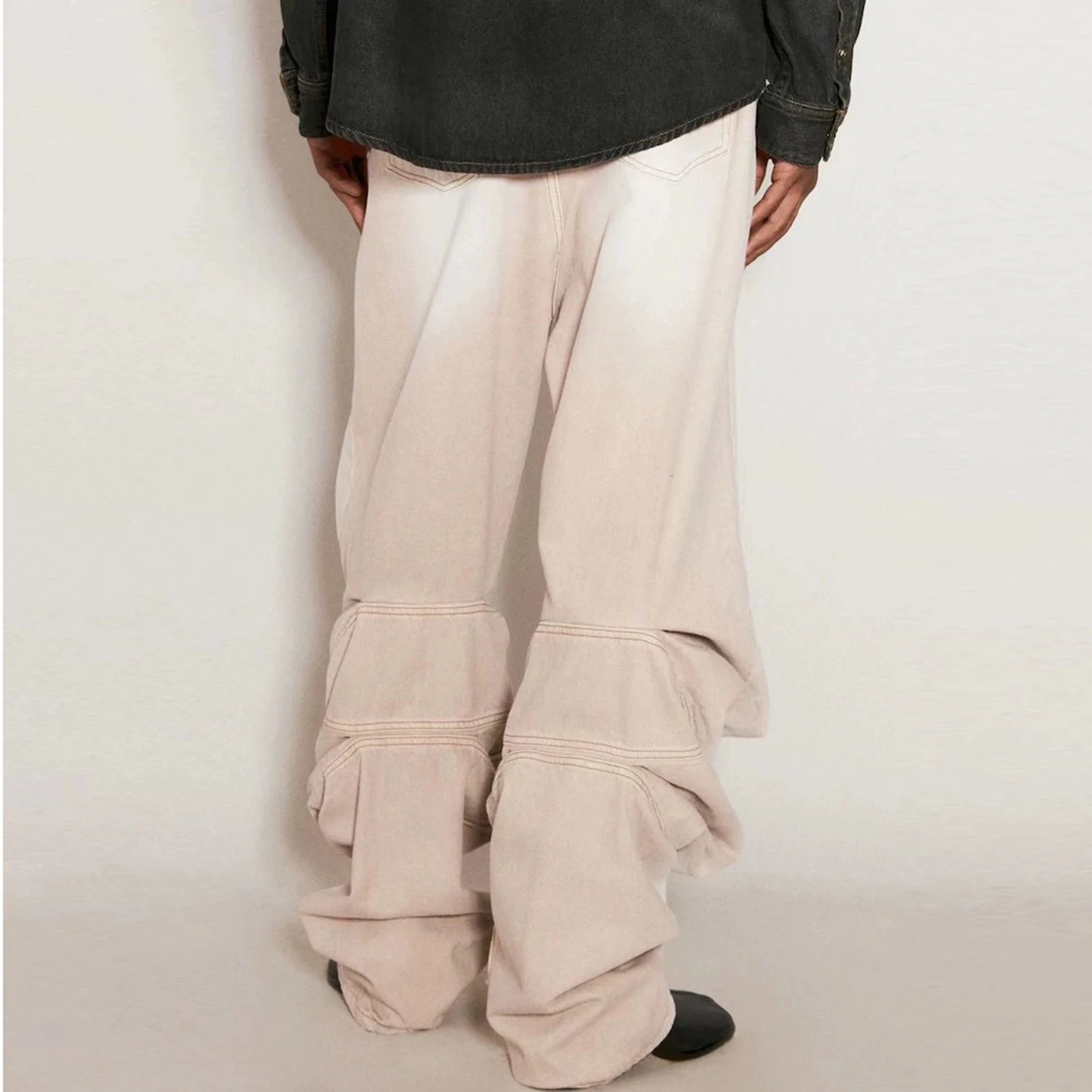 Washed Draped Painter Wide-Leg Jeans