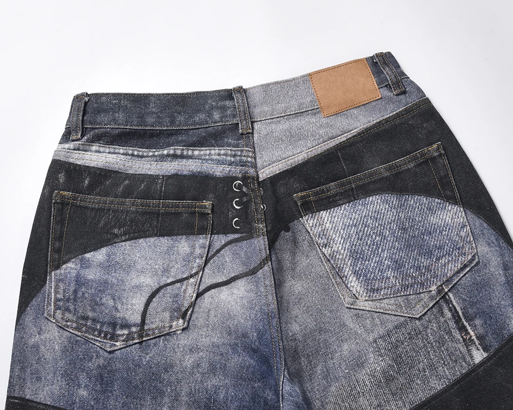 High-Street Leather Patchwork Jeans