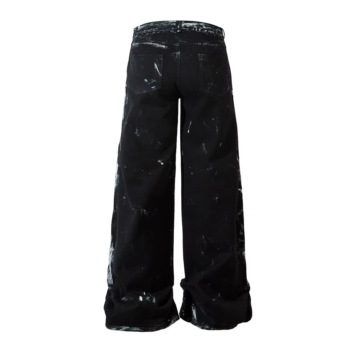 Hand Graffiti Pleated Straight Baggy Black Jeans Pants for Men and Women High Street Ropa Hombre Loose Denim Trousers Oversized