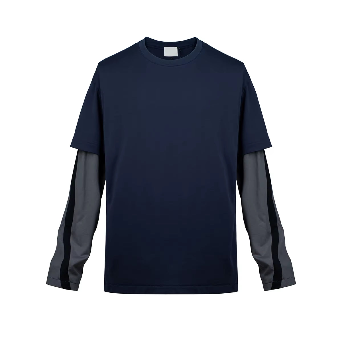Y2K Streetwear Fake Two Pieces Color Match Long Sleeve Mens Fall Tshirts Crew Neck Casual Baggy Cotton T-Shirt Oversized