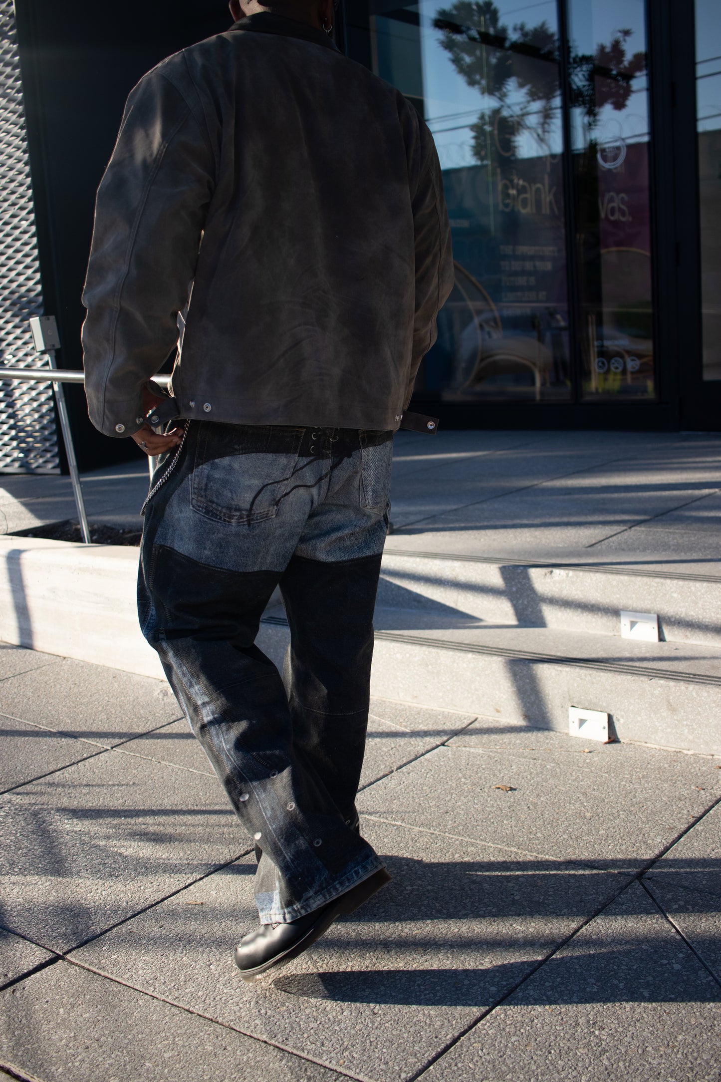 High-Street Leather Patchwork Jeans