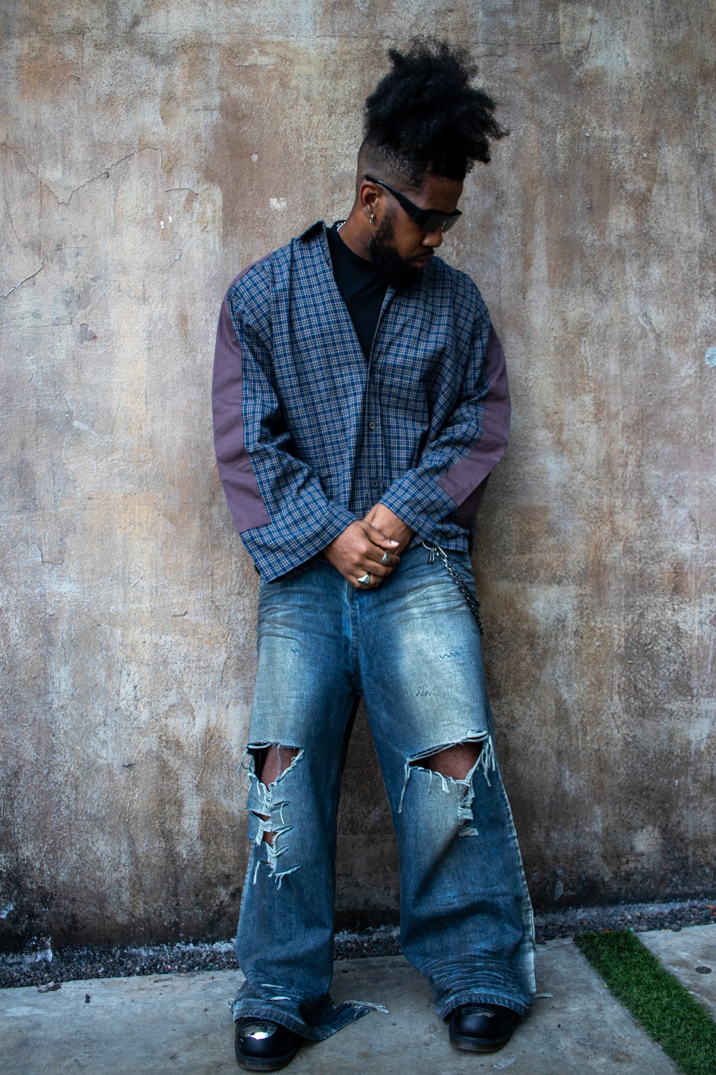 Contrast Checkered Plaid Shirt