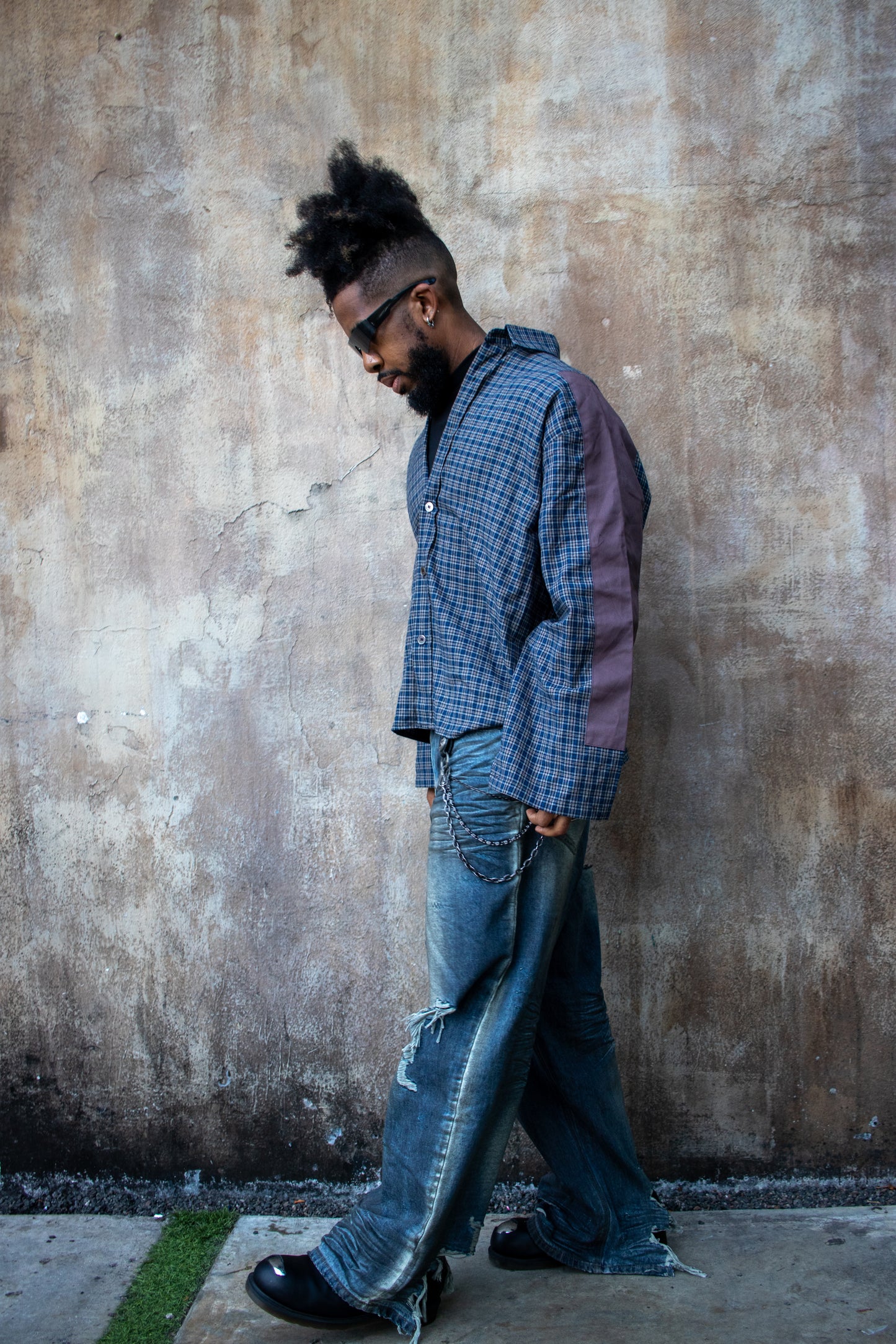 Contrast Checkered Plaid Shirt
