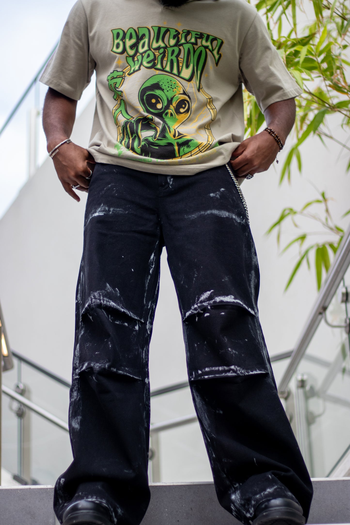 Hand Dyed Pleated Oversized Jeans