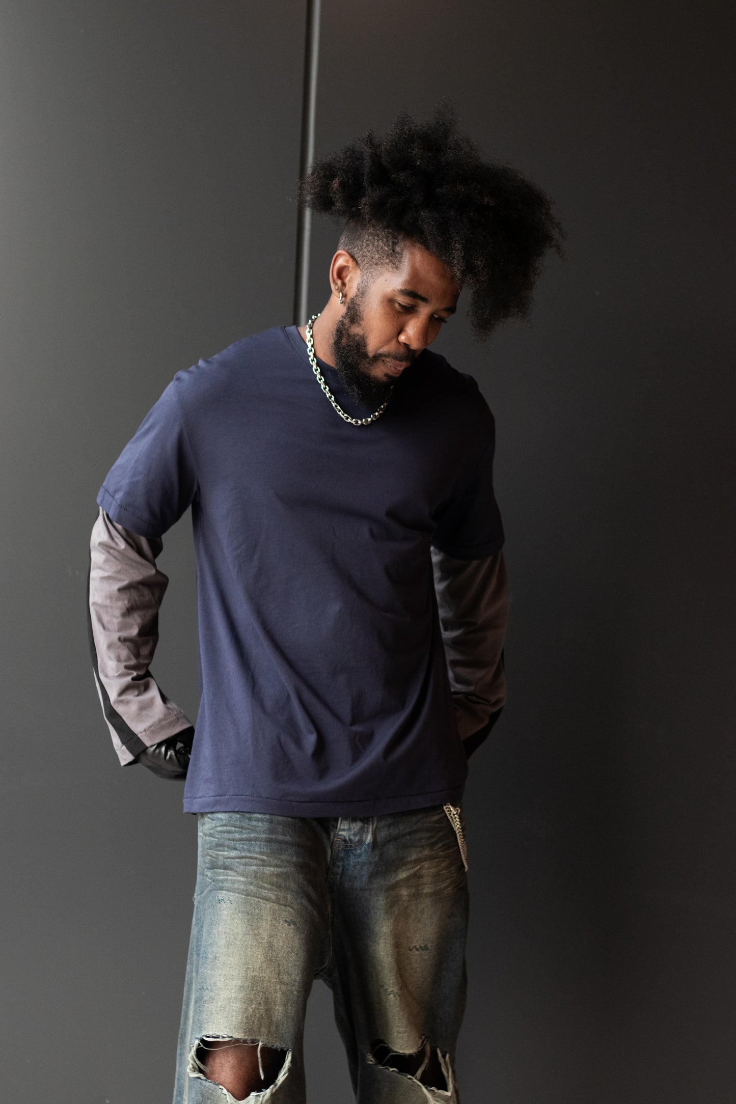 Layered Contrast Stitch Long Sleeve Tee