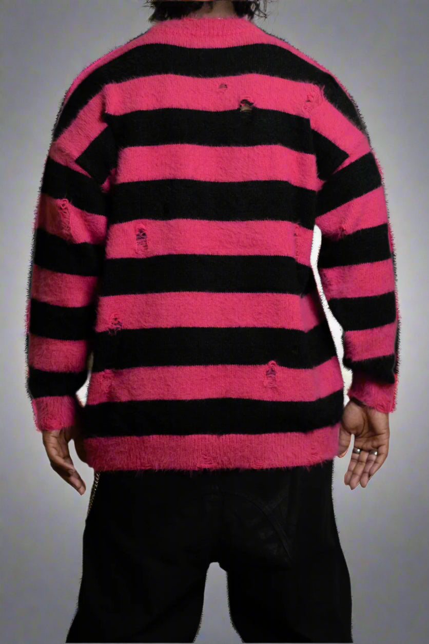 Distressed Striped Knit Sweater