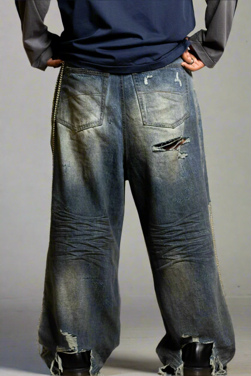 Frayed Distressed Wide-Leg Jeans