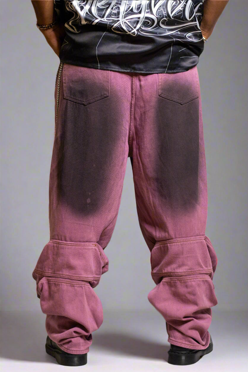 Washed Draped Painter Wide-Leg Jeans