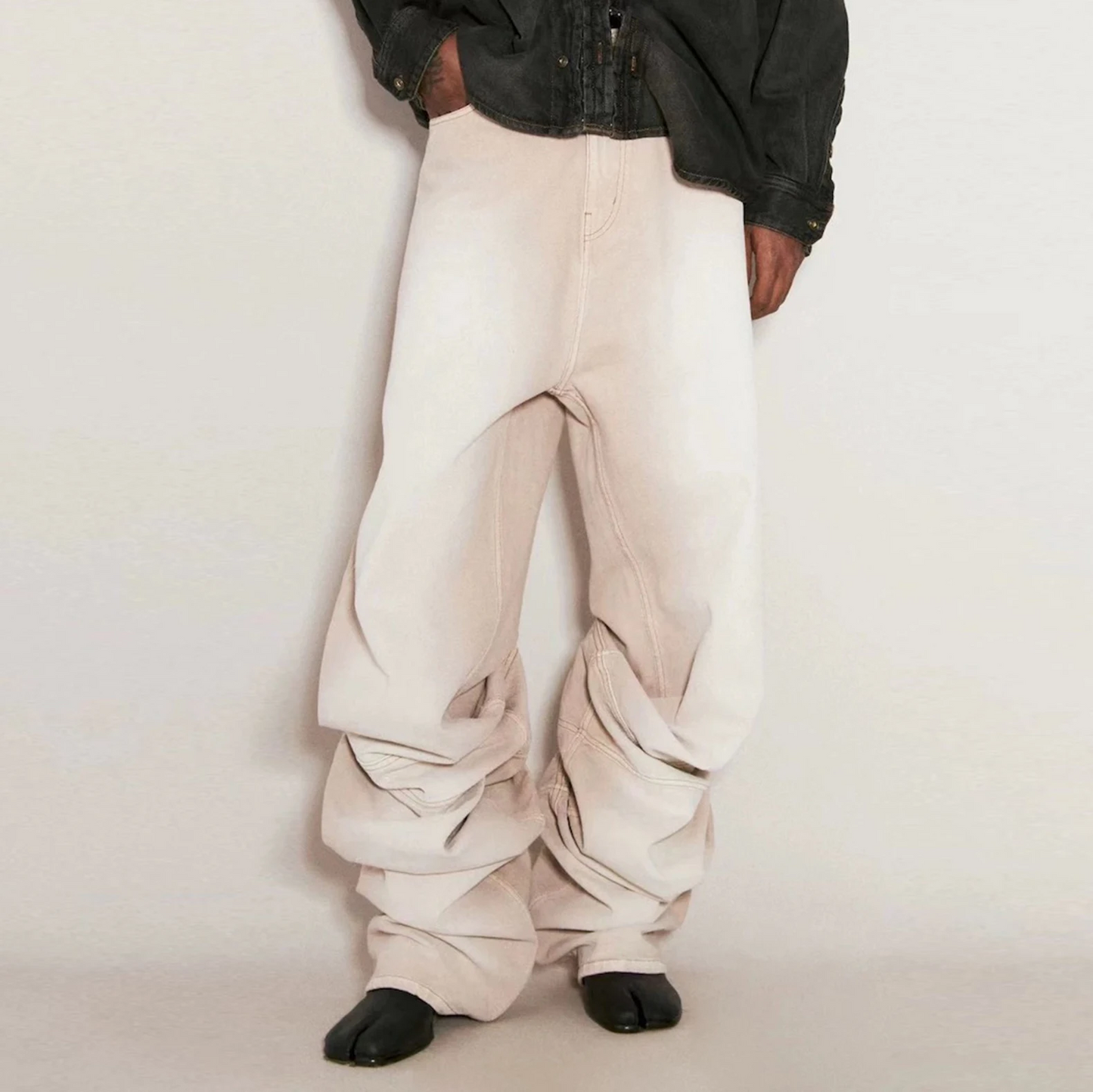 Washed Draped Painter Wide-Leg Jeans
