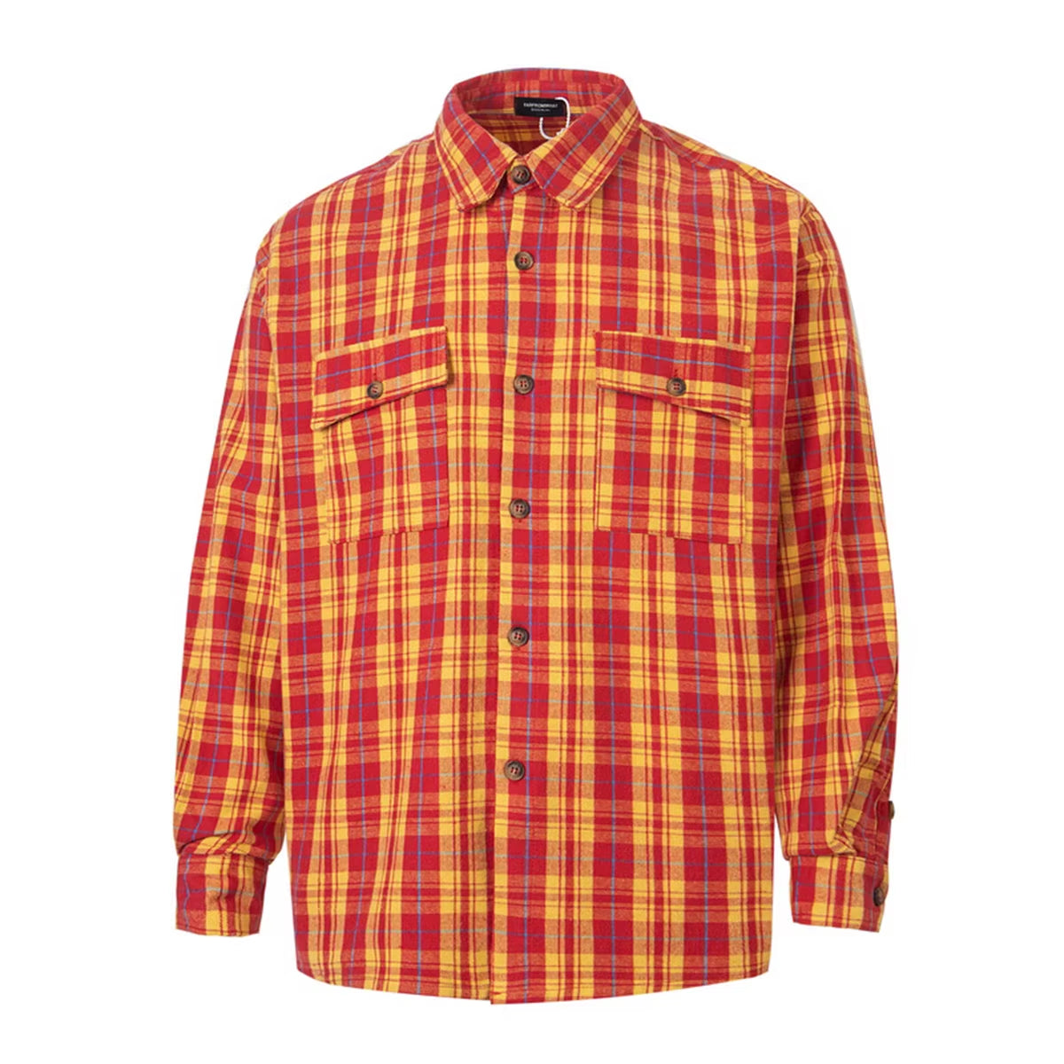 Y2K Yellow Red Checkered Long Sleeve Shirts for Men and Women Lapel Plaid Camisas Ropa Hombre Shirt Patchwork Oversized Blouses