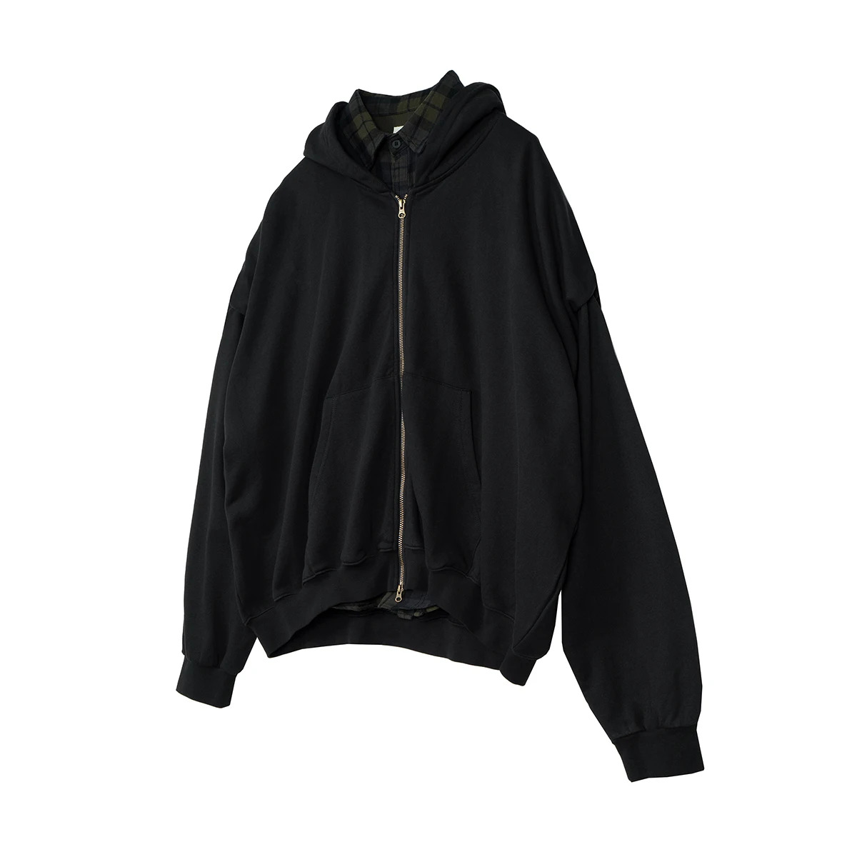 Contrast Layered 2 Piece Flannel Hoodie