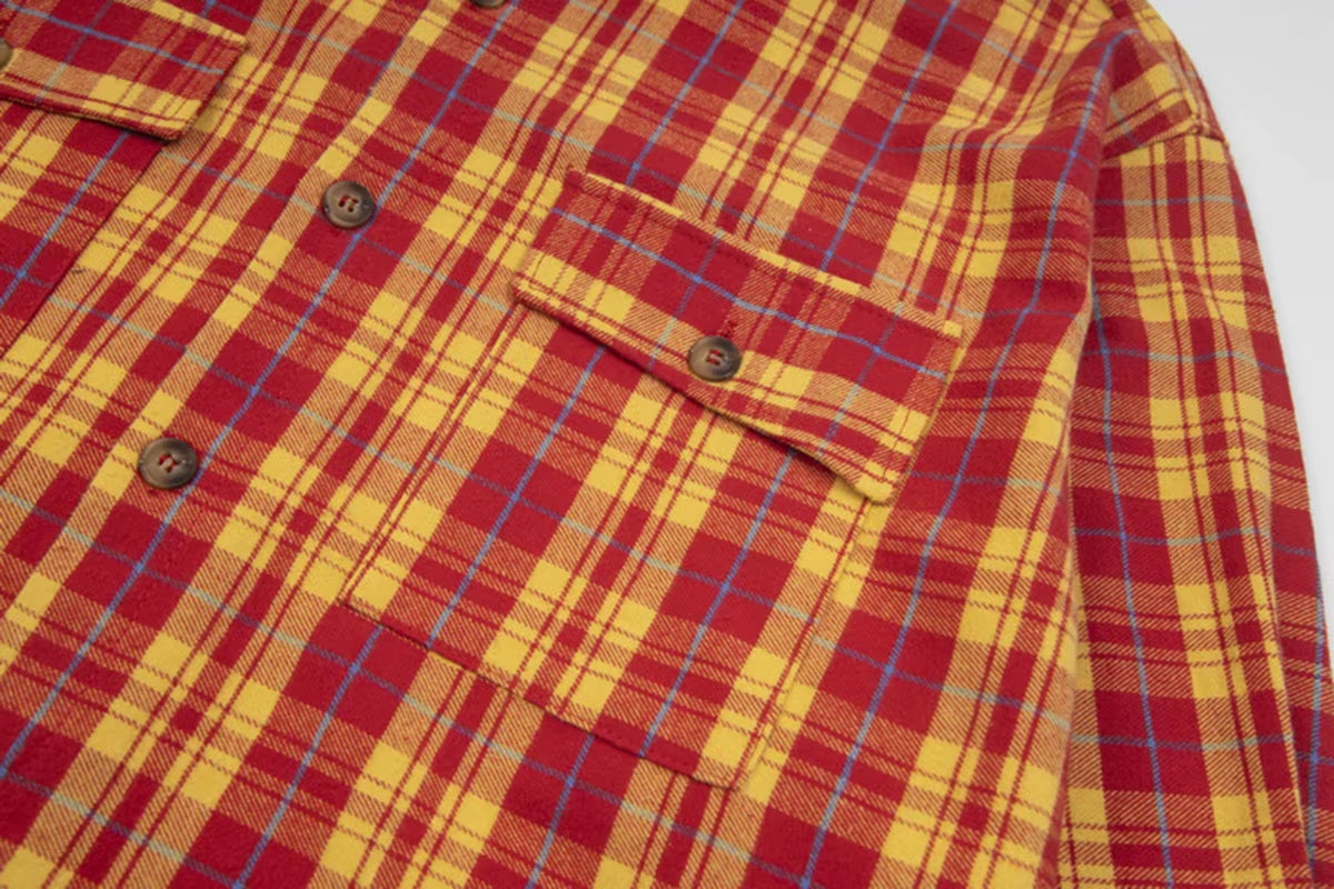 Y2K Yellow Red Checkered Long Sleeve Shirts for Men and Women Lapel Plaid Camisas Ropa Hombre Shirt Patchwork Oversized Blouses