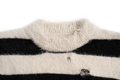 Distressed Striped Knit Sweater