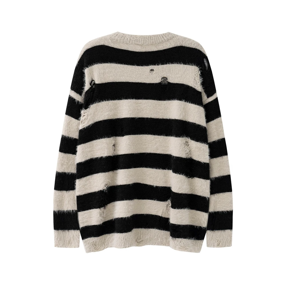 Distressed Striped Knit Sweater