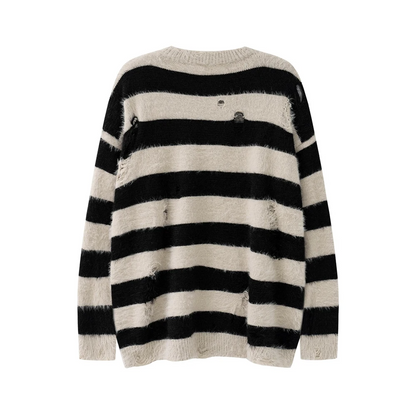 Distressed Striped Knit Sweater