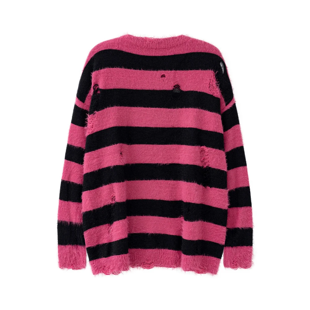 Distressed Striped Knit Sweater