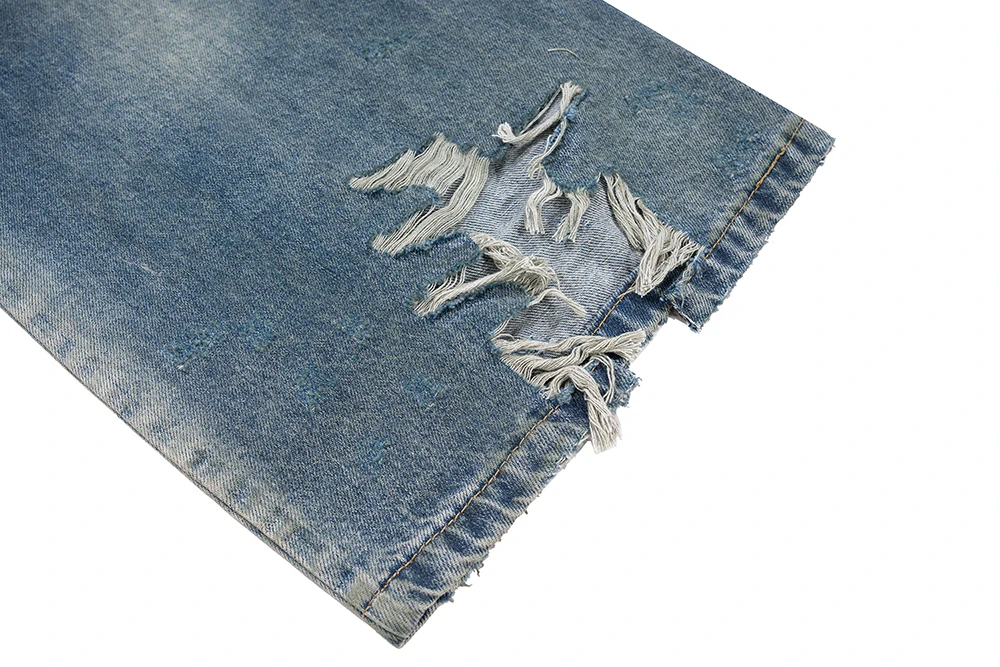 Frayed Distressed Wide-Leg Jeans