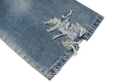 Frayed Distressed Wide-Leg Jeans
