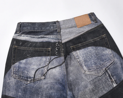 High-Street Leather Patchwork Jeans