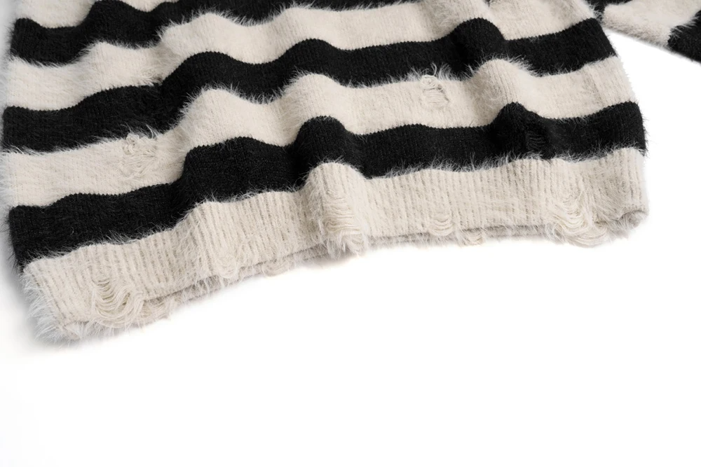 Distressed Striped Knit Sweater