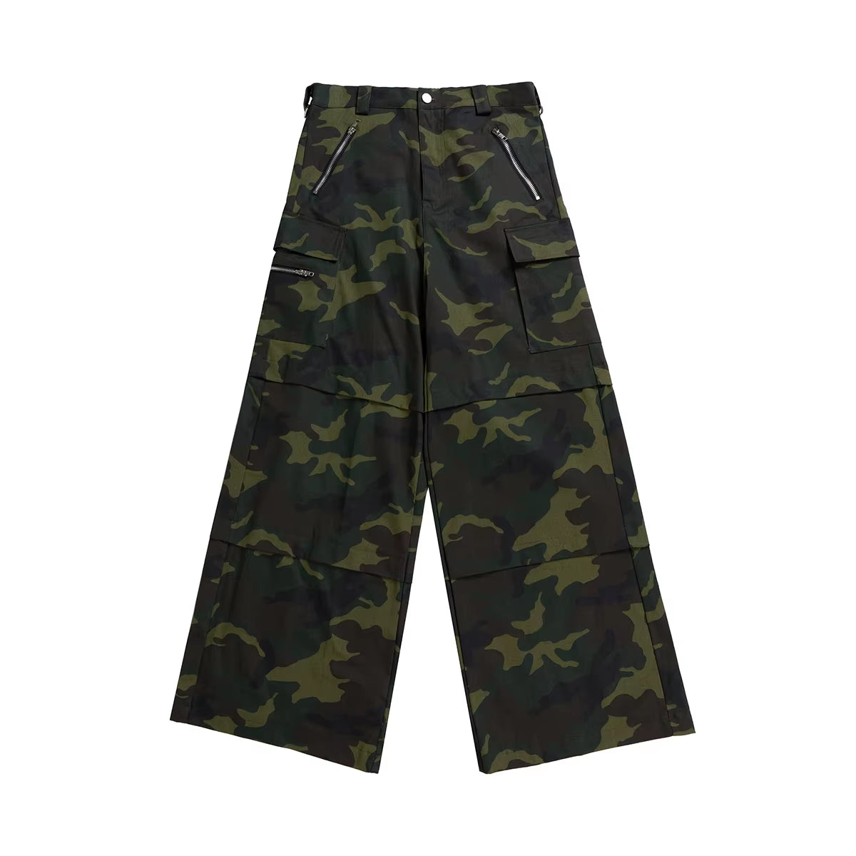 Color Coordinated Multi-Pocket Camouflage Cargo Pants for Men and Women - Streetwear Patchwork Baggy Overalls with Wide Leg Design