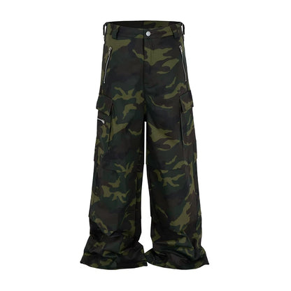 Color Coordinated Multi-Pocket Camouflage Cargo Pants for Men and Women - Streetwear Patchwork Baggy Overalls with Wide Leg Design