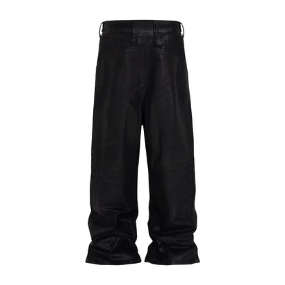 Vintage Coated Wax Black Wide Leg Baggy Cargo Pants Men'S Streetwear Cleanfit Pleated Casual Overalls Oversized Loose Trousers