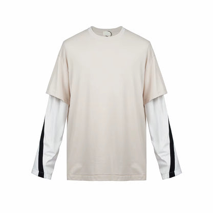 Y2K Streetwear Fake Two Pieces Color Match Long Sleeve Mens Fall Tshirts Crew Neck Casual Baggy Cotton T-Shirt Oversized