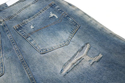 Frayed Distressed Wide-Leg Jeans
