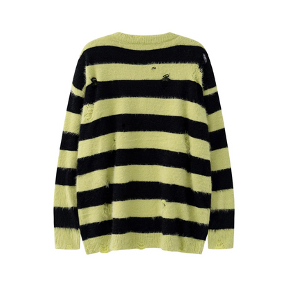 Distressed Striped Knit Sweater