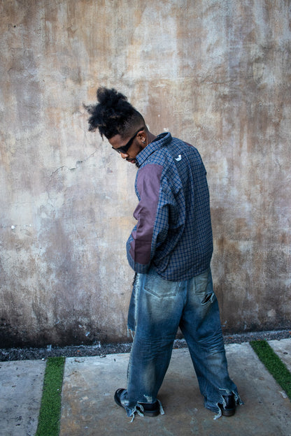 Contrast Checkered Plaid Shirt