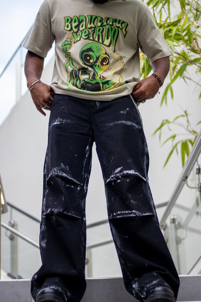 Hand Dyed Pleated Oversized Jeans