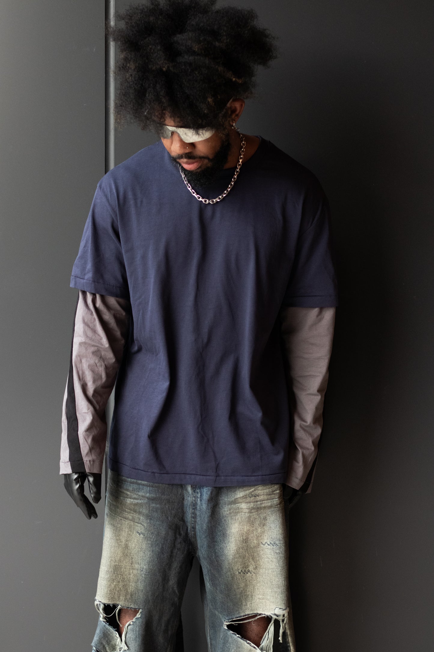 Layered Contrast Stitch Long Sleeve Tee