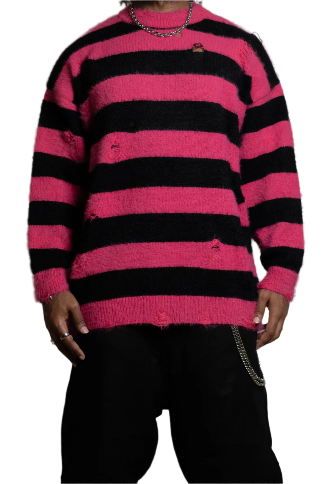 Distressed Striped Knit Sweater