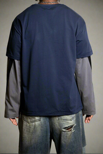 Layered Contrast Stitch Long Sleeve Tee