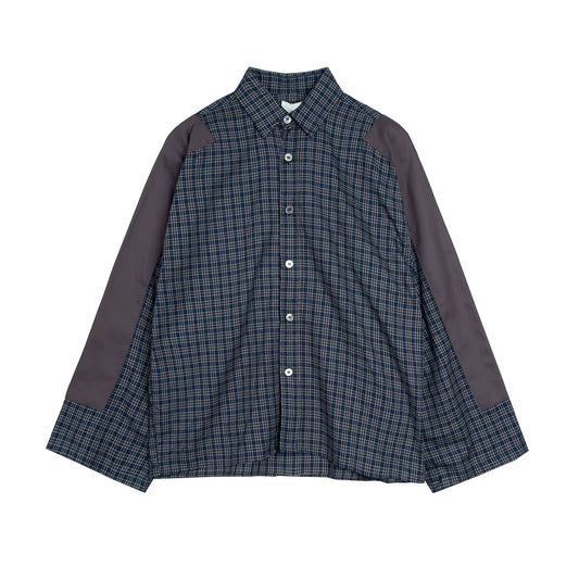 Harajuku Patch Contrast Color Checkered Shirts for Men and Women Turn-Down Collar Oversized Casual Long Sleeve Fall Plaid Shirt