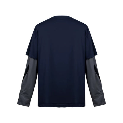 Y2K Streetwear Fake Two Pieces Color Match Long Sleeve Mens Fall Tshirts Crew Neck Casual Baggy Cotton T-Shirt Oversized