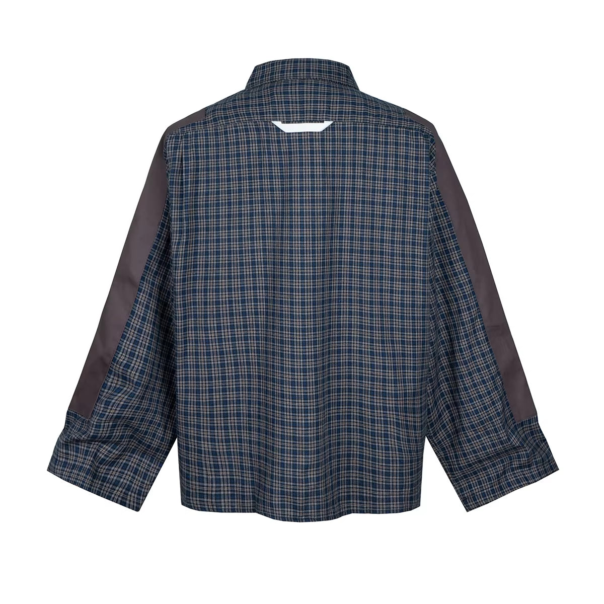 Harajuku Patch Contrast Color Checkered Shirts for Men and Women Turn-Down Collar Oversized Casual Long Sleeve Fall Plaid Shirt