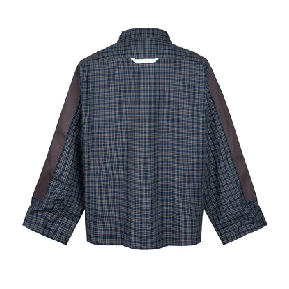 Harajuku Patch Contrast Color Checkered Shirts for Men and Women Turn-Down Collar Oversized Casual Long Sleeve Fall Plaid Shirt