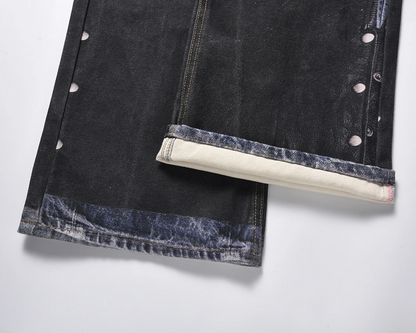 High-Street Leather Patchwork Jeans