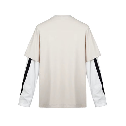 Y2K Streetwear Fake Two Pieces Color Match Long Sleeve Mens Fall Tshirts Crew Neck Casual Baggy Cotton T-Shirt Oversized