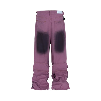 High Street Wide Leg Dirty Draped Painted Cargo Pants for Men and Women Washed Baggy Jeans Loose Casual Denim Trousers Oversize