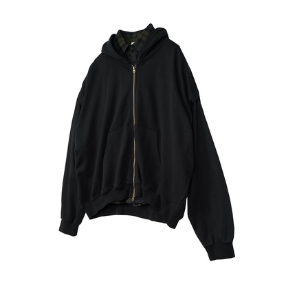 Contrast Layered 2 Piece Flannel Hoodie